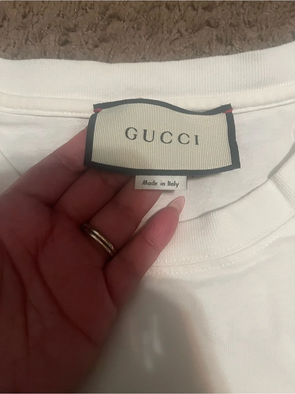 Gucci White Tee with Green and Red Concentric Logo